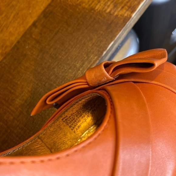 Miss Albright Orange Peachy Leather Pumps Heels Bows Sz 8 - Picture 8 of 12
